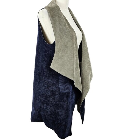 Womens Reversible Cardigan Vest Two Tone Blue Gray Boho Normcore Casual Workwear - Picture 5 of 16